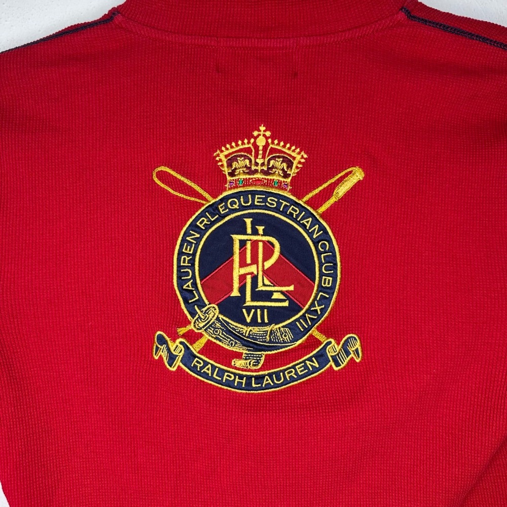 Vintage Lauren Ralph Lauren Equestrian Club Crest 1/4 Zip Women Medium Red Y2K - Picture 4 of 6
